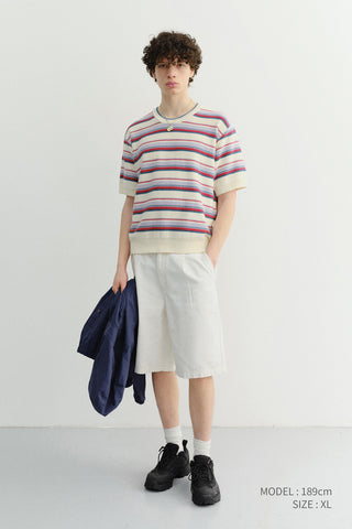 UNISEX STRIPED CREWNECK KNIT CREAM RED