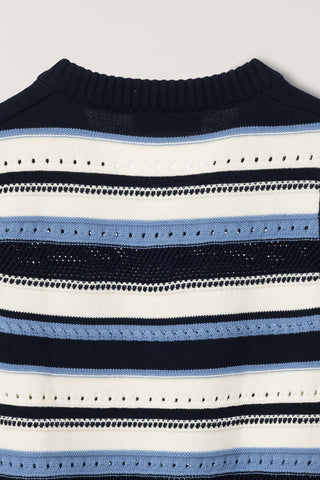 UNISEX CRAFTED STRIPED KNIT VEST NAVY CREAM