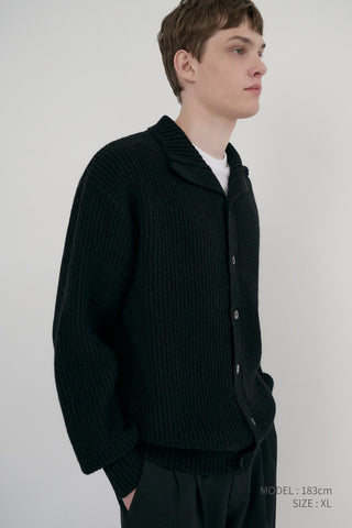 UNISEX HIGH NECK BUTTON CARDIGAN BLACK