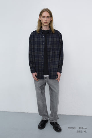 UNISEX CHECKED FLANNEL BD SHIRT DARK NAVY