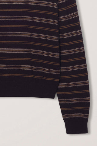 UNISEX COLLARED STRIPED SWEATER BROWN