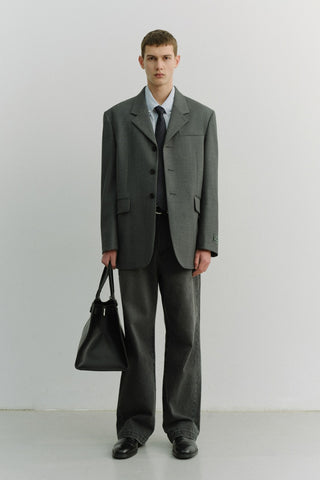 UNISEX 3 BUTTON WOOL BLAZER CHARCOAL GREY
