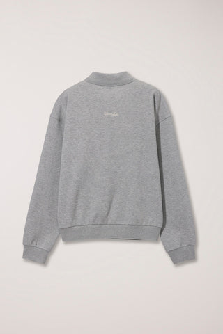 UNISEX LEATHER LOGO COLLARED T-SHIRT MELANGE GREY