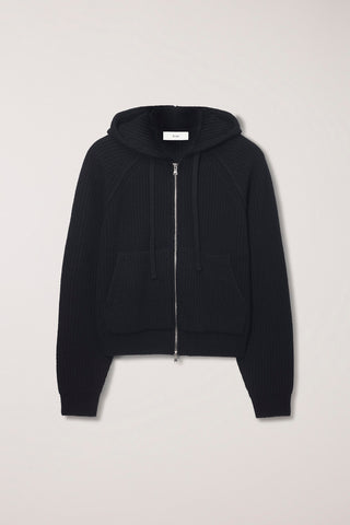 UNISEX HOODED KNIT CARDIGAN BLACK
