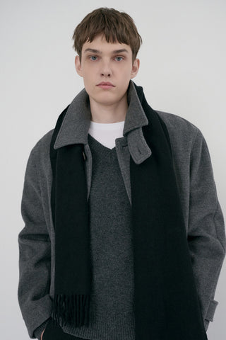 FRINGED CASHMERE MUFFLER BLACK