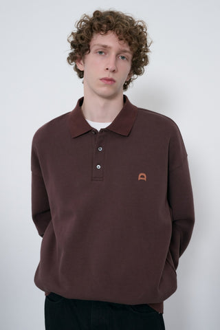 UNISEX LEATHER LOGO COLLARED T-SHIRT BROWN