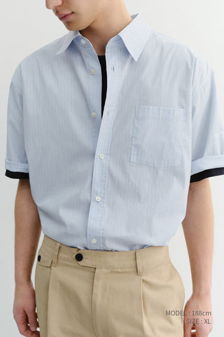 UNISEX OVERSIZED HALF SLEEVE STRIPED SHIRT SOFT BLUE STRIPE