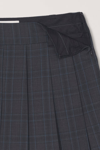 PLEATS MINI CHECKED SKIRT CHARCOAL BLUE CHECK