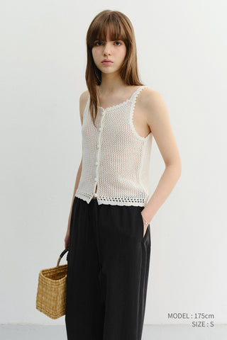 CROCHET BUSTIER KNIT TOP IVORY