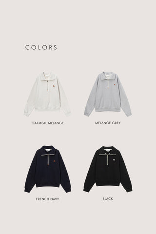UNISEX LEATHER LOGO HALF ZIP-UP SWEATSHIRT FRENCH NAVY