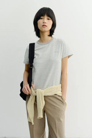 ESSENTIAL STRIPE LOGO T-SHIRT CREAM GREY STRIPE