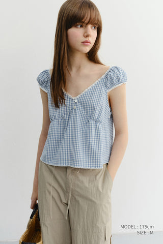 2-WAY SHOULDER BLOUSE BLUE CHECK