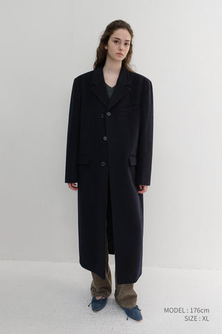 UNISEX 2-WAY 3 BUTTON CASHMERE COAT NAVY