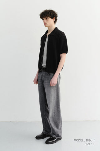 CROCHET COLLARED CARDIGAN BLACK