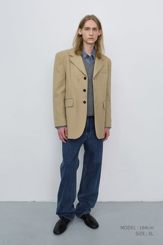 UNISEX REFINED MASCULINE WOOL BLAZER CARAMEL BEIGE