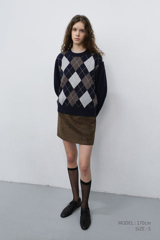 UNISEX ARGYLE CREWNECK SWEATER NAVY