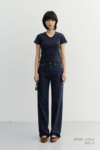 V-NECK SLIM TOP NAVY
