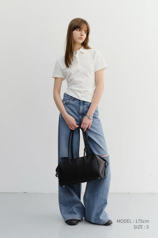 CROPPED SLIM COLLARED T-SHIRT WHITE