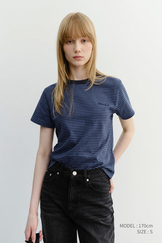 ESSENTIAL STRIPE LOGO T-SHIRT BLUE NAVY STRIPE