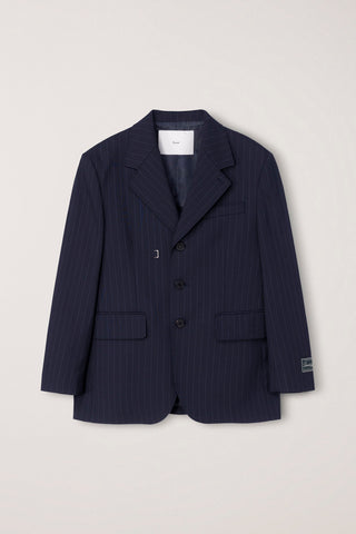 UNISEX REFINED MASCULINE WOOL BLAZER NAVY STRIPE