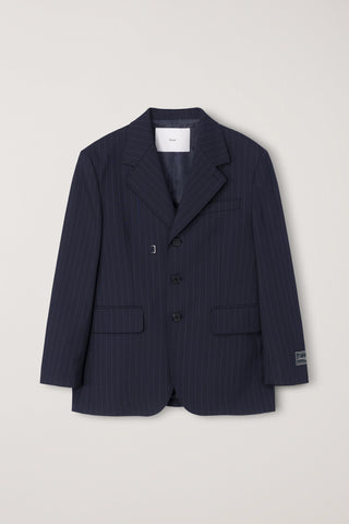UNISEX REFINED MASCULINE WOOL BLAZER NAVY STRIPE
