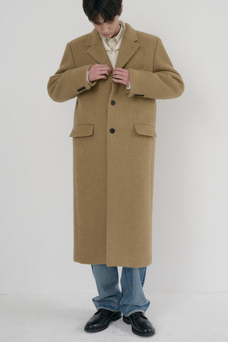 UNISEX 2-WAY 3 BUTTON BOUCLE WOOL COAT CAMEL
