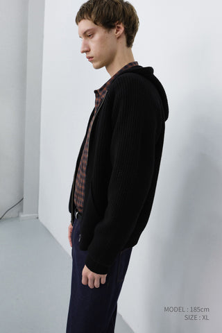 UNISEX HOODED KNIT CARDIGAN BLACK