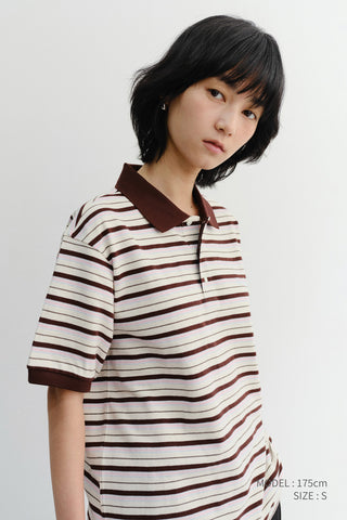 UNISEX STRIPED POLO SHIRT BROWN