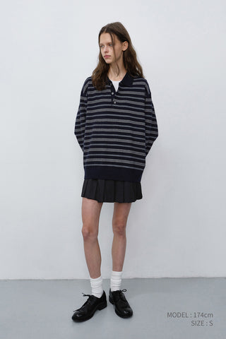 PLEATS MINI STRIPED SKIRT BLACK STRIPE