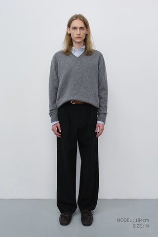 DOUBLE PLEATED WIDE SLACKS BLACK