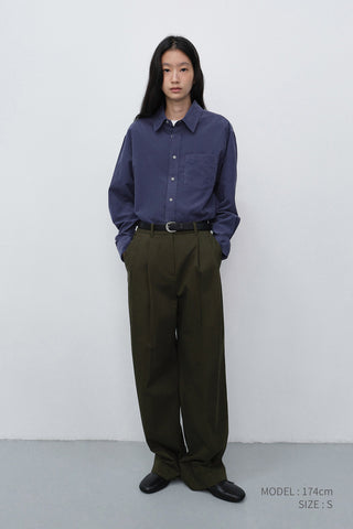 DOUBLE PLEATED WIDE CHINO SLACKS KHAKI
