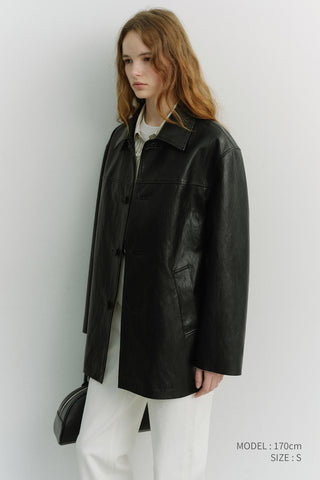 UNISEX ALTER-LEATHER HALF JACKET BLACK