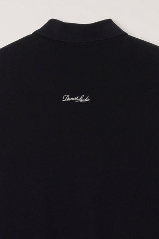 UNISEX LEATHER LOGO COLLARED T-SHIRT BLACK