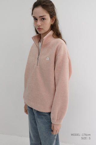 UNISEX HALF ZIP-UP FLEECE SWEATSHIRT CANDY PINK