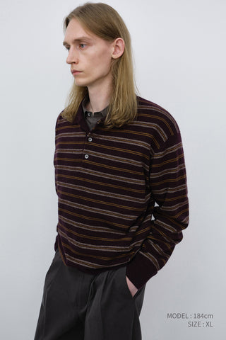 UNISEX COLLARED STRIPED SWEATER BROWN