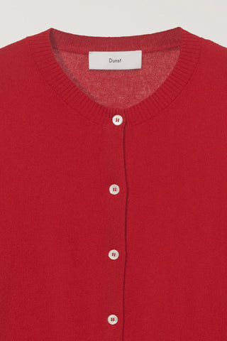 ESSENTIAL CREWNECK KNIT CARDIGAN TOMATO RED