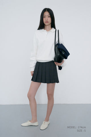 PLEATS MINI CHECKED SKIRT CHARCOAL BLUE CHECK