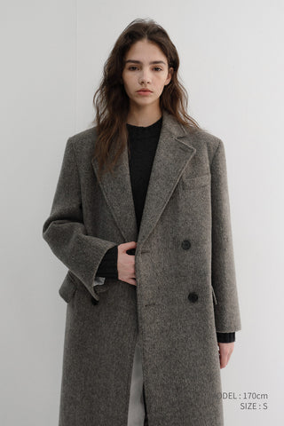 UNISEX LOOSE DOUBLE-BREASTED COAT GREY HERRINGBONE