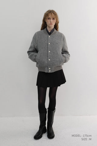 UNISEX BOUCLE WOOL VARSITY JACKET MELANGE GREY