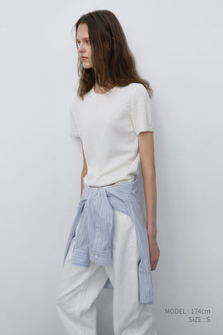 HALF SLEEVE KNIT TOP IVORY