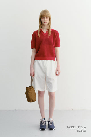 UNISEX CHUNKY POLO KNIT RED