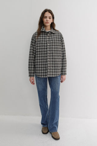 UNISEX QUILTED FLANNEL SHIRT BLACK CHECK