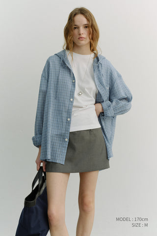 UNISEX CLASSIC HOODED SHIRT SOFT BLUE CHECK
