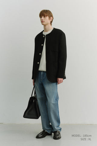 UNISEX COLLARLESS TWEED JACKET BLACK