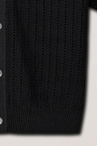 CROCHET COLLARED CARDIGAN BLACK