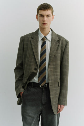 UNISEX 2 BUTTON WOOL BLAZER GREY CHECK
