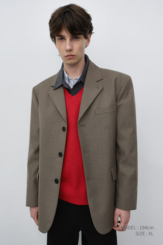 UNISEX CLASSIC 3 BUTTON WOOL BLAZER KHAKI BEIGE