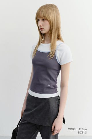 2-TONE TRIM SLEEVELESS TOP CHARCOAL SOFT BLUE