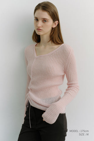 2-WAY SHIRRING KNIT TOP SOFT PINK