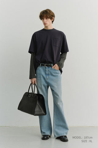 UNISEX LAYERED SET-UP T-SHIRT NAVY BLACK STRIPE